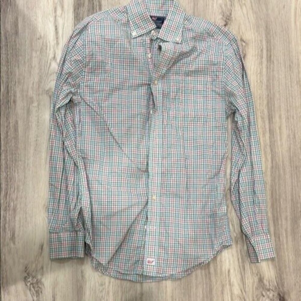Vineyard Vines Classic Fit Murray Shirt pink and blue plaid shirt size XS
